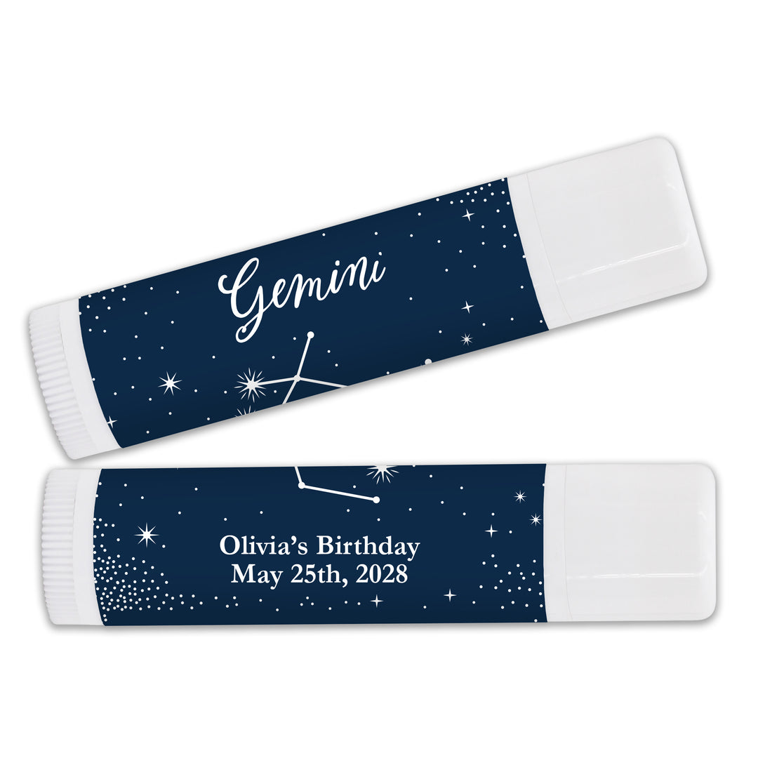 Personalized Lip Balm Birthday Party Favors, Astrology, Constellations, Birthday Zodiac Sign