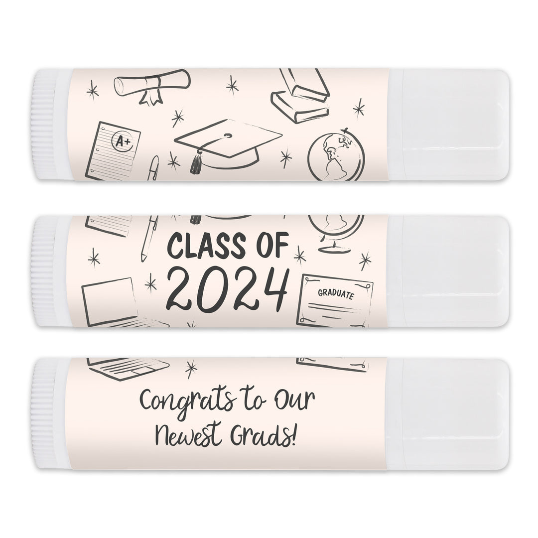 Personalized Lip Balm Graduation Favors, Hand Drawn Grad Icon Pattern Sketch