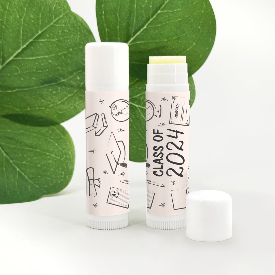 Personalized Lip Balm Graduation Favors, Hand Drawn Grad Icon Pattern Sketch