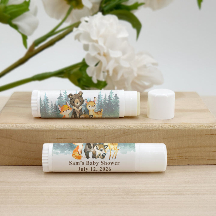 Personalized Lip Balm, Baby Shower Favors, Woodland Animals