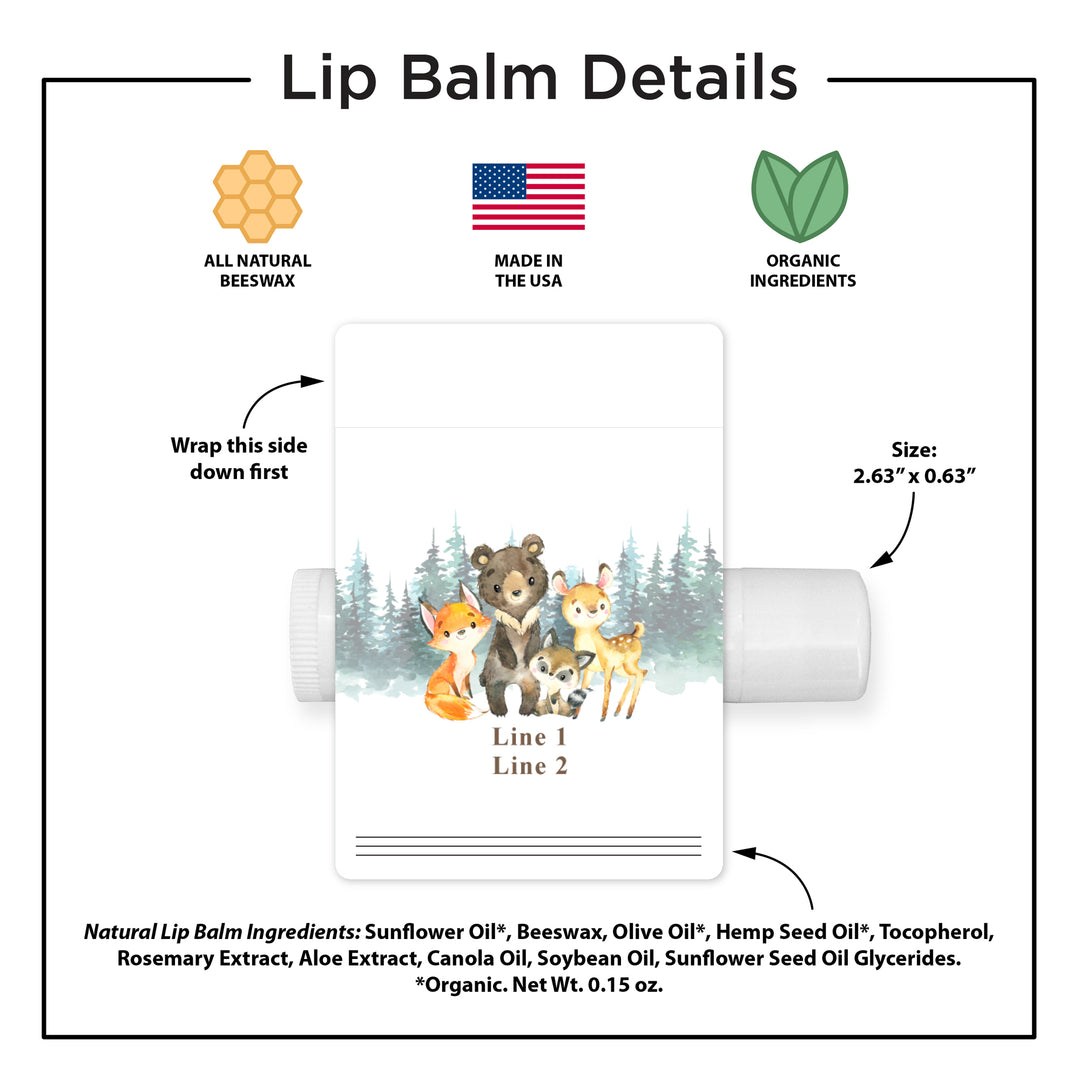 Personalized Lip Balm, Baby Shower Favors, Woodland Animals