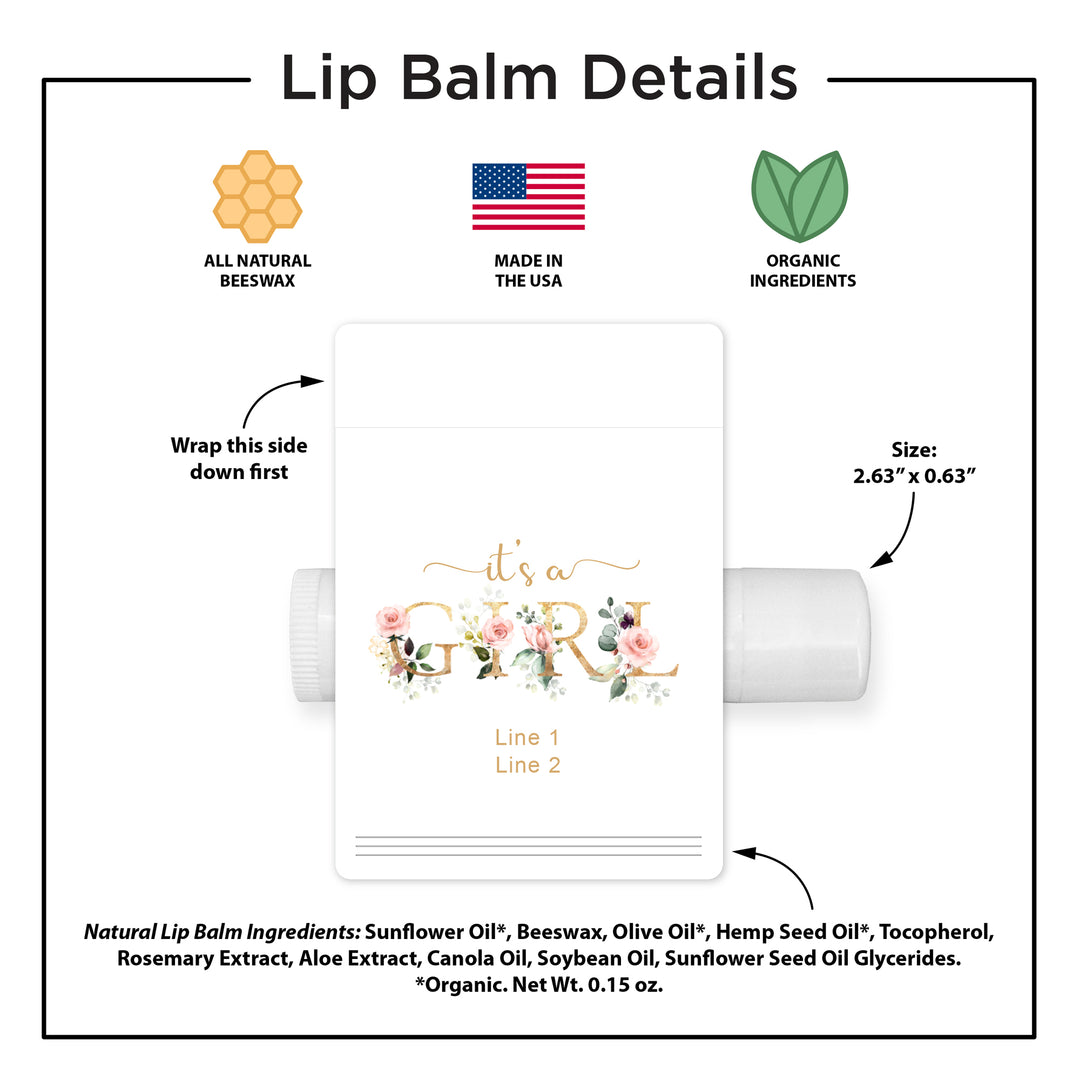 Personalized Lip Balm, Baby Shower Favors, It's A Girl