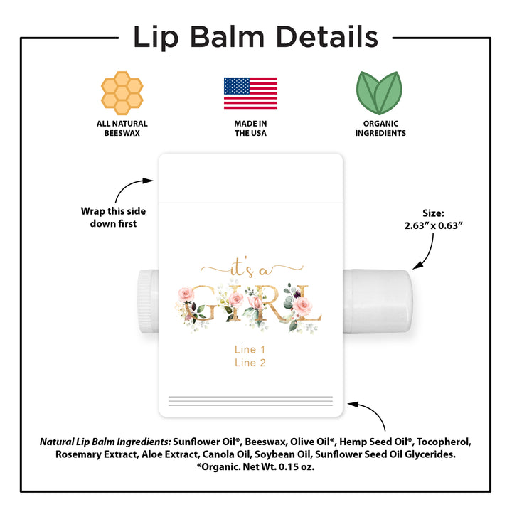 Personalized Lip Balm, Baby Shower Favors, It's A Girl