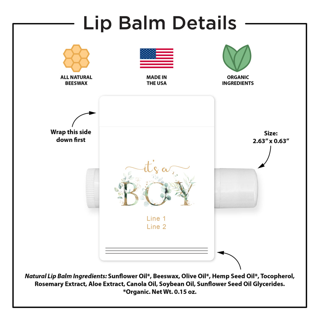 Personalized Lip Balm, Baby Shower Favors, It's A Boy