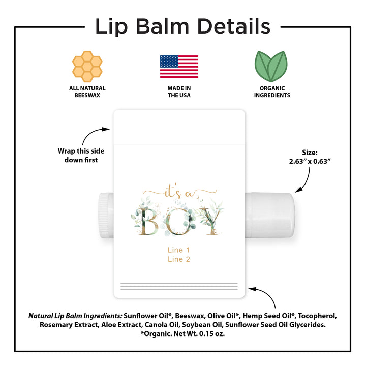 Personalized Lip Balm, Baby Shower Favors, It's A Boy