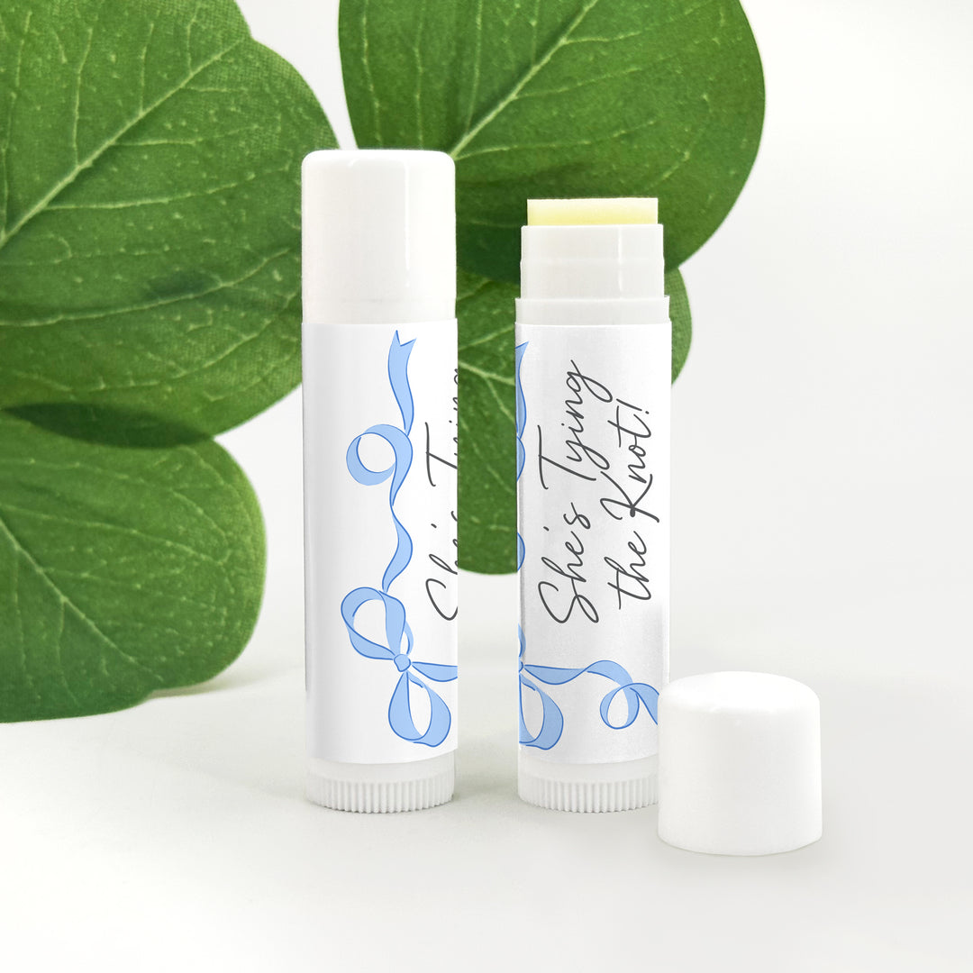 Personalized Lip Balm Wedding Favors, Hand Drawn Ribbon, Tying the Knot