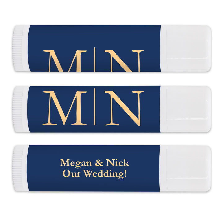 Personalized Lip Balm Wedding Favors, Wedding Initials, Gold Monogram