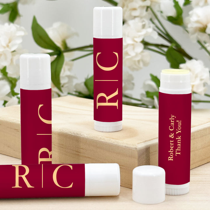 Personalized Lip Balm Wedding Favors, Wedding Initials, Gold Monogram