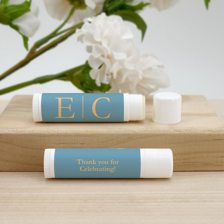 Personalized Lip Balm Wedding Favors, Wedding Initials, Gold Monogram