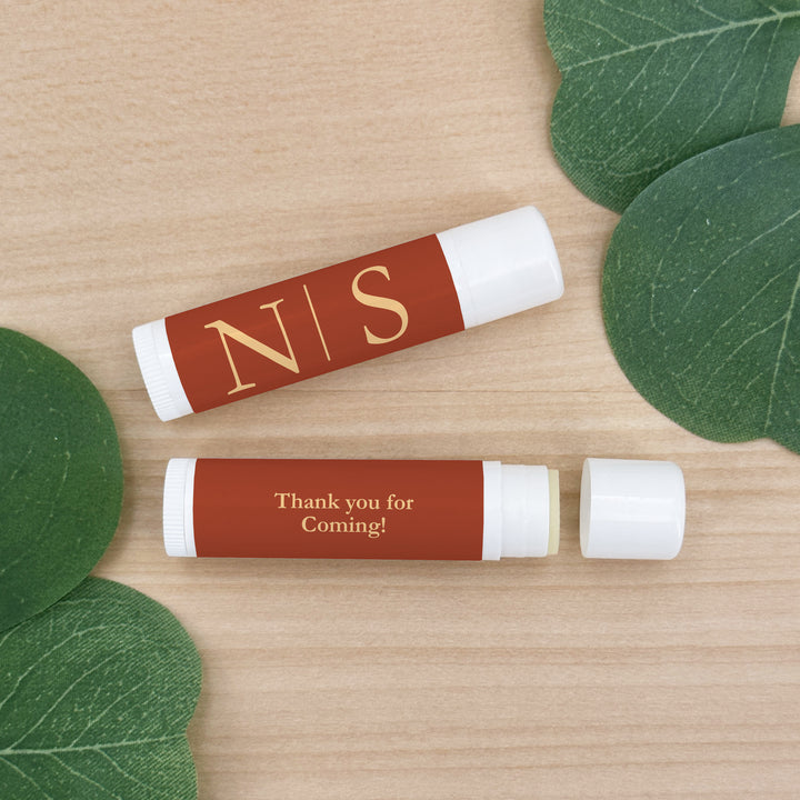 Personalized Lip Balm Wedding Favors, Wedding Initials, Gold Monogram