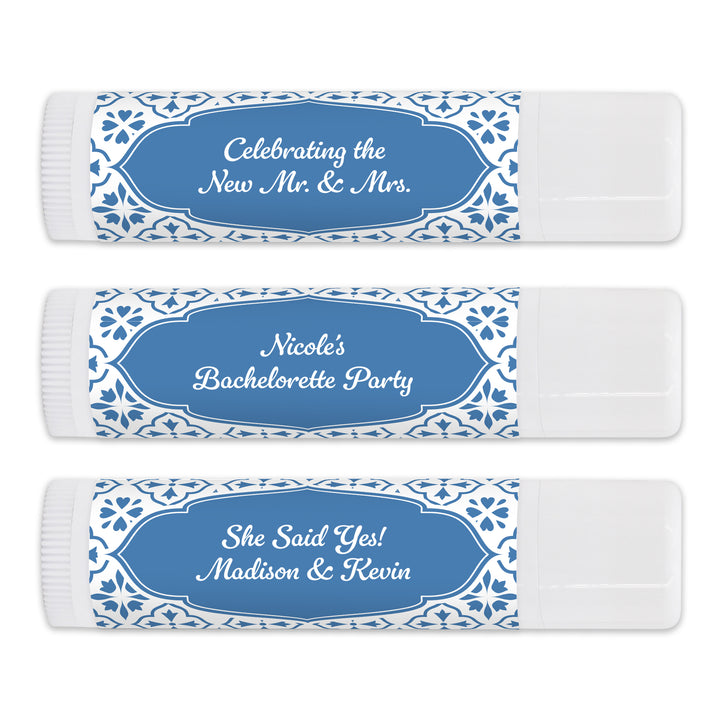 Personalized Lip Balm Favors, Wedding Favors, Bridal Shower Favor, Amalfi Coast Italian Wedding, Mediterranean Tile