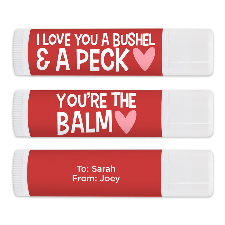 Personalized Lip Balm Valentine's Favors, Galentine's Lip Balm, I Love You a Bushel & a Peck, You're the Balm