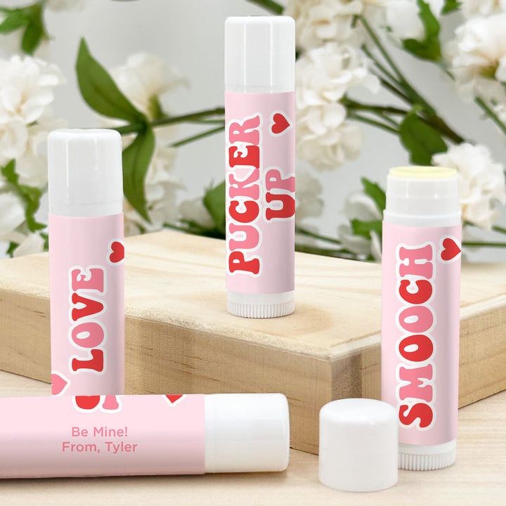 Personalized Lip Balm Valentine's Favors, Galentine's Lip Balm, Pucker Up, Smooch, Love