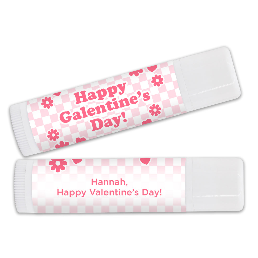 Personalized Lip Balm Valentine's Favors, Galentine's Lip Balm, Checked with Daisies