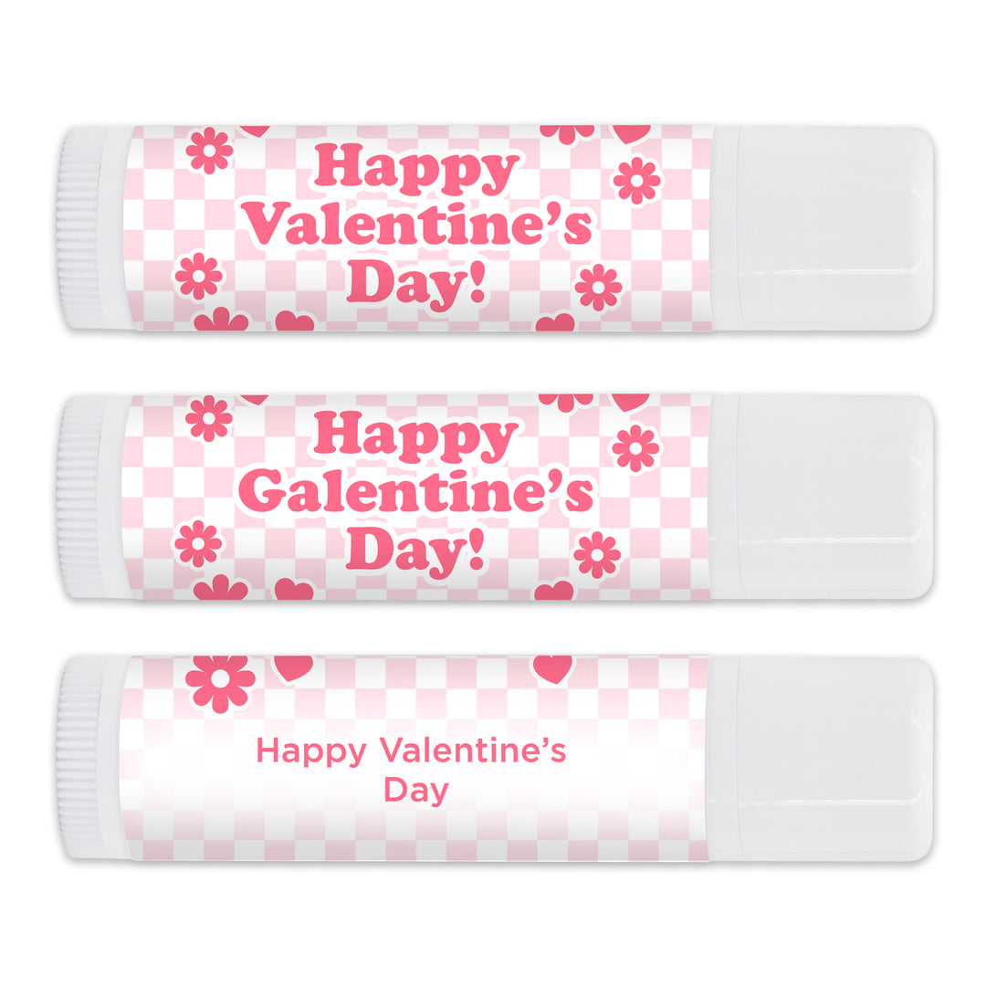 Personalized Lip Balm Valentine's Favors, Galentine's Lip Balm, Checked with Daisies