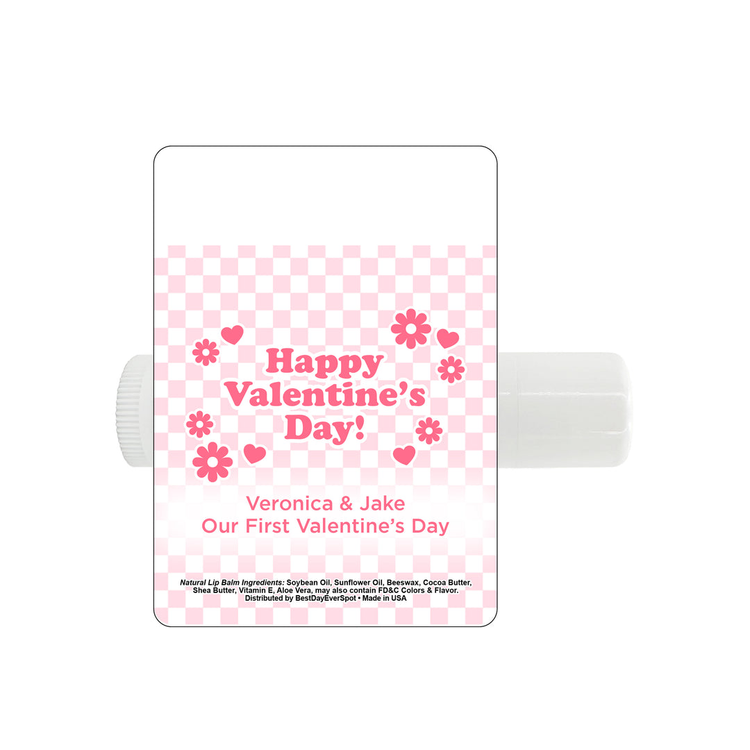 Personalized Lip Balm Valentine's Favors, Galentine's Lip Balm, Checked with Daisies