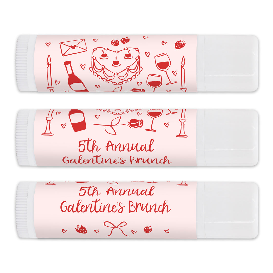 Personalized Lip Balm Valentine's Favors, Galentine's Lip Balm, Hand Drawn Valentine's Sketch Pattern