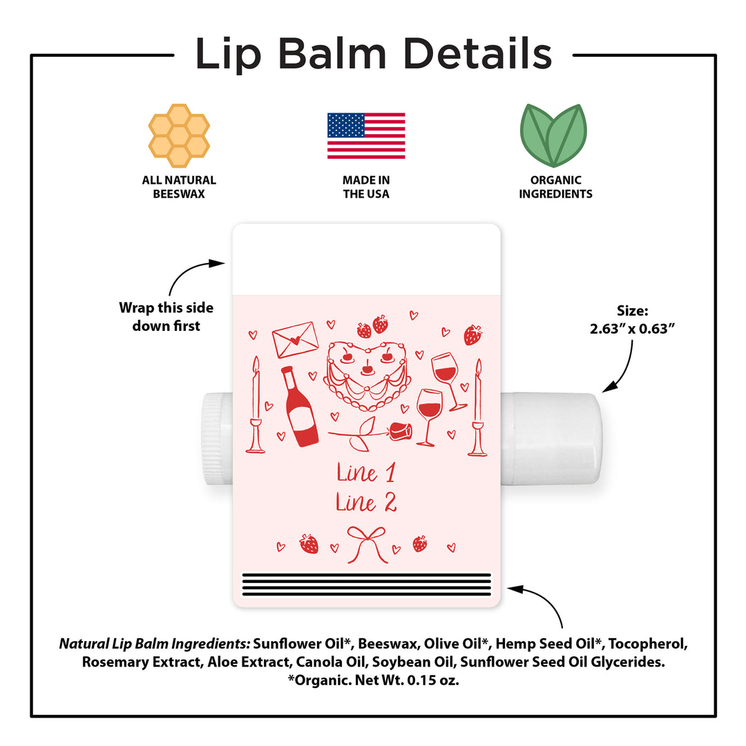 Personalized Lip Balm Valentine's Favors, Galentine's Lip Balm, Hand Drawn Valentine's Sketch Pattern