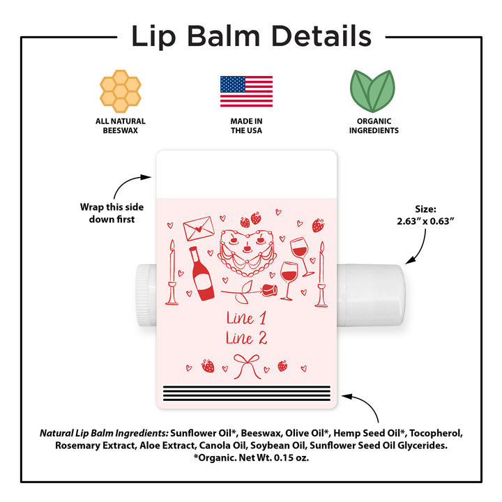 Personalized Lip Balm Valentine's Favors, Galentine's Lip Balm, Hand Drawn Valentine's Sketch Pattern