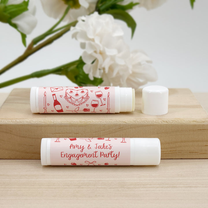 Personalized Lip Balm Valentine's Favors, Galentine's Lip Balm, Hand Drawn Valentine's Sketch Pattern