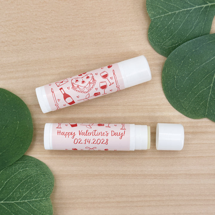 Personalized Lip Balm Valentine's Favors, Galentine's Lip Balm, Hand Drawn Valentine's Sketch Pattern