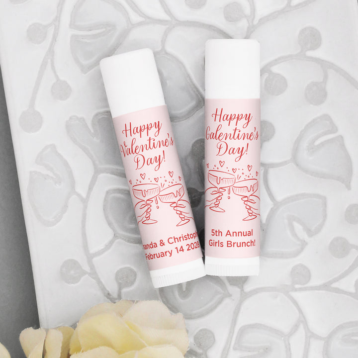 Personalized Lip Balm Valentine's Favors, Galentine's Lip Balm, Clinking Champagne Coupes