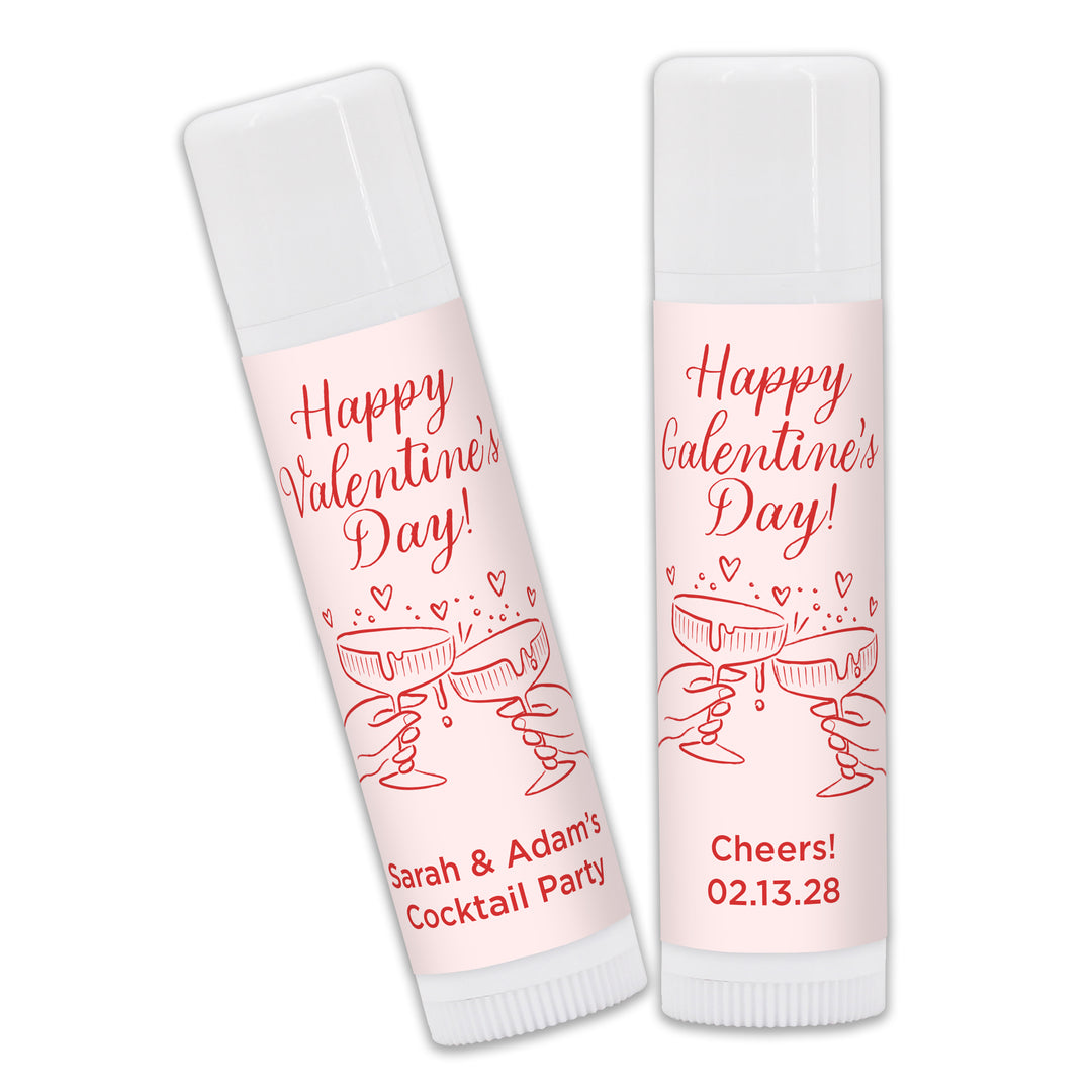 Personalized Lip Balm Valentine's Favors, Galentine's Lip Balm, Clinking Champagne Coupes