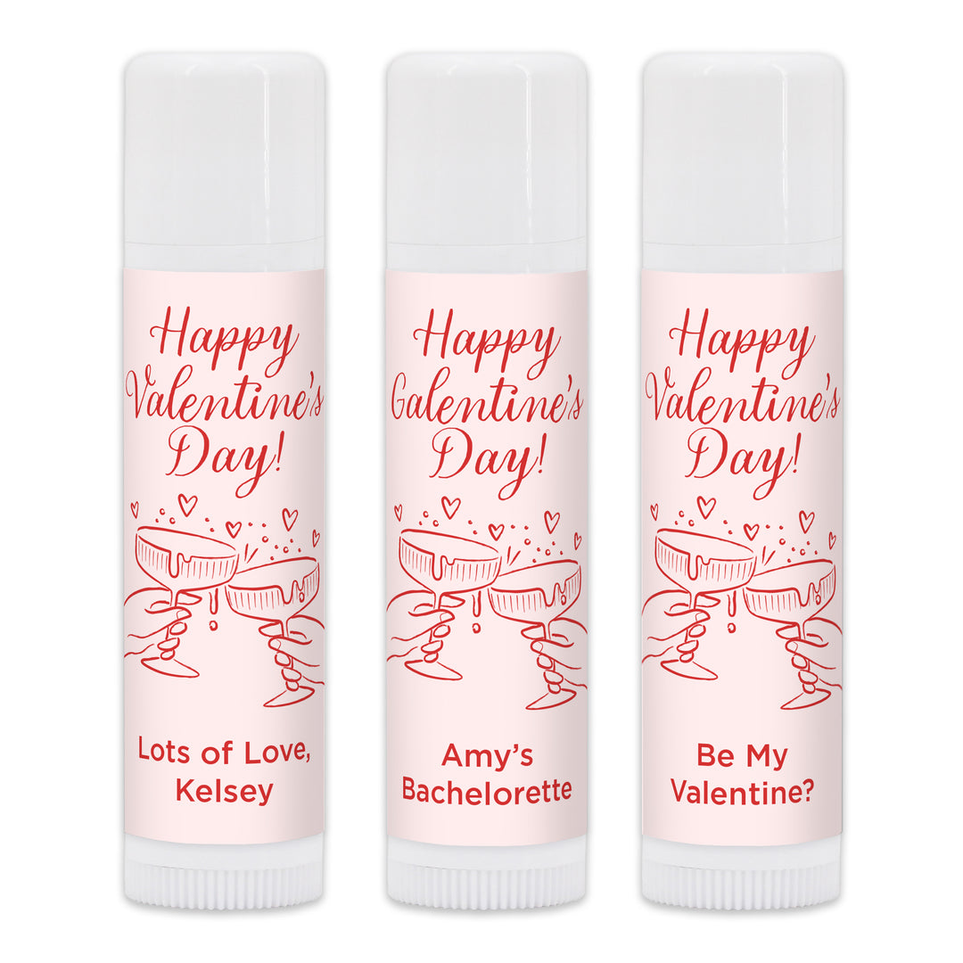 Personalized Lip Balm Valentine's Favors, Galentine's Lip Balm, Clinking Champagne Coupes