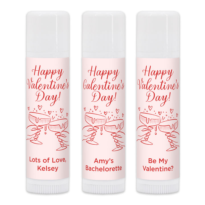 Personalized Lip Balm Valentine's Favors, Galentine's Lip Balm, Clinking Champagne Coupes