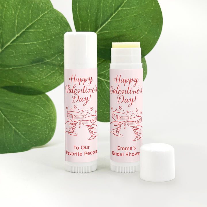 Personalized Lip Balm Valentine's Favors, Galentine's Lip Balm, Clinking Champagne Coupes