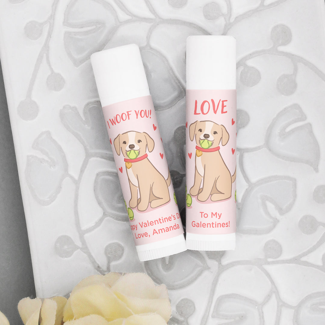 Personalized Lip Balm Valentine's Favors, Galentine's Lip Balm, Valentine's Puppy