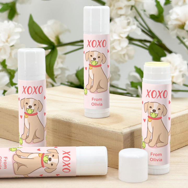 Personalized Lip Balm Valentine's Favors, Galentine's Lip Balm, Valentine's Puppy