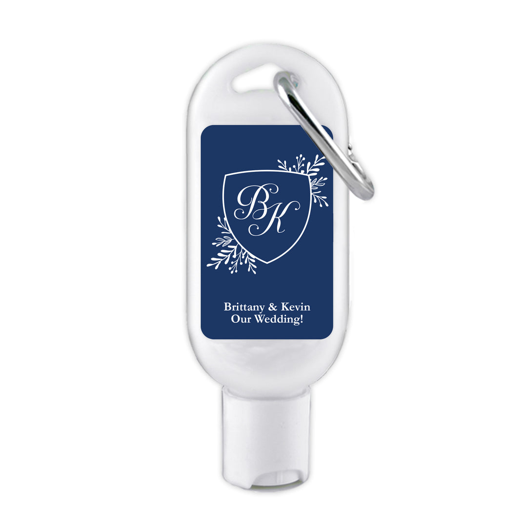 Personalized Carabiner Sunscreen Favor, Wedding initials, Wedding Monogram Crest Sunscreen