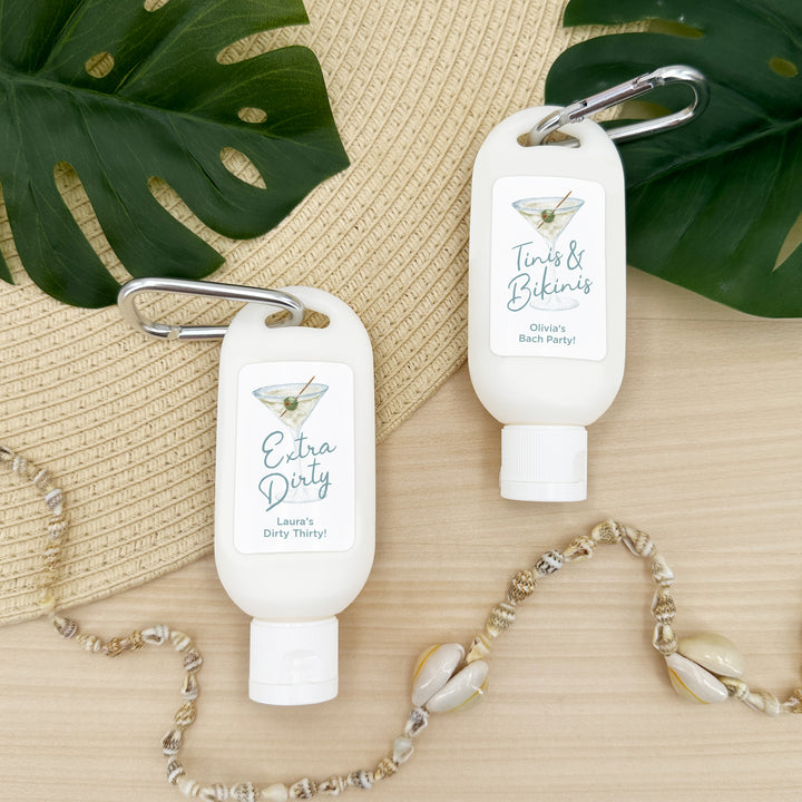 Personalized Carabiner Sunscreen Favor, Birthday Party, Bachelorette Favors, A Tini Bit Older, Martini Sunscreen