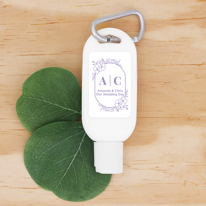 Wedding Favor Sunscreen with Carabiner, Floral Line Drawing