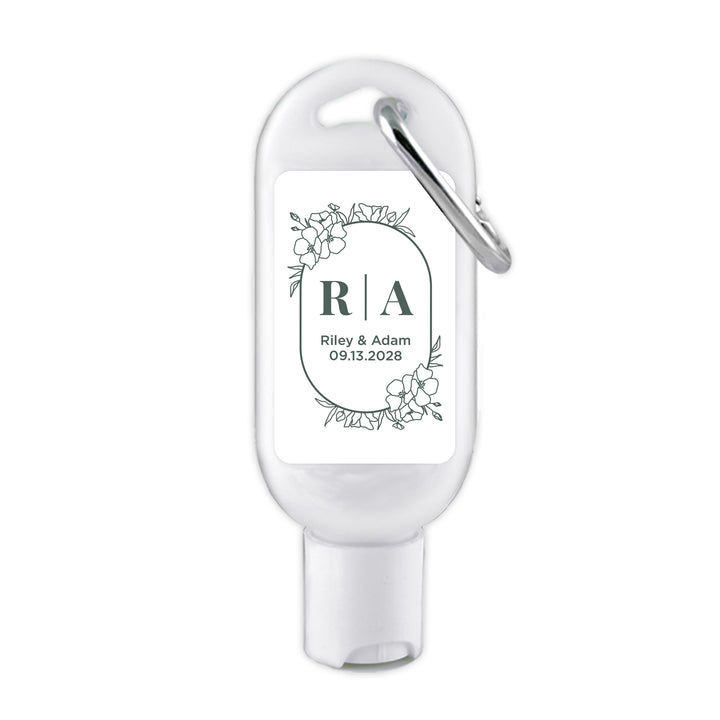 Wedding Favor Sunscreen with Carabiner, Floral Line Drawing