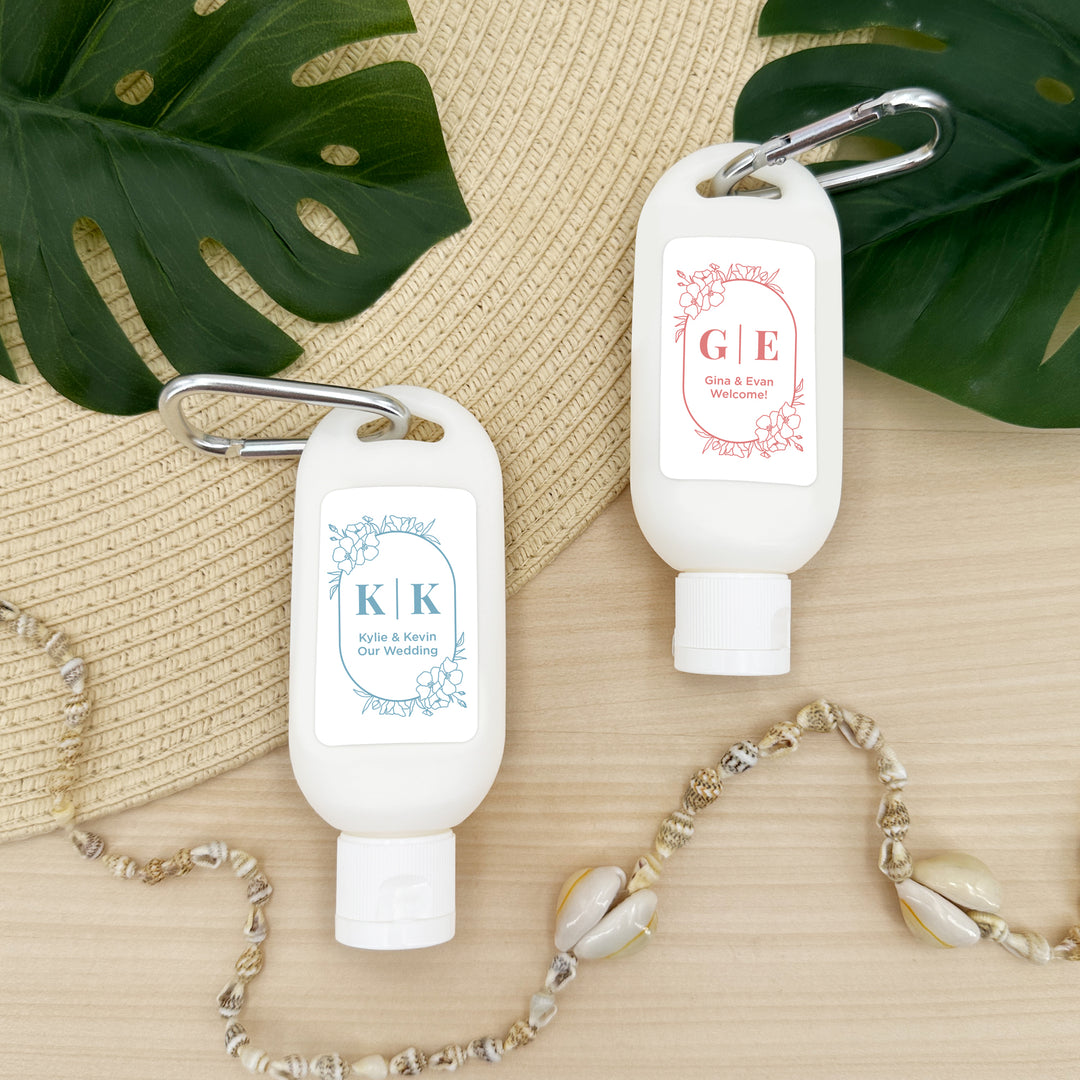 Wedding Favor Sunscreen with Carabiner, Floral Line Drawing