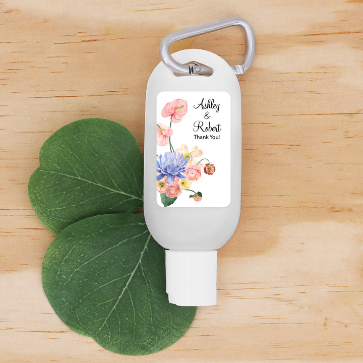 Custom Wedding Hand Sanitizer with Carabiner, Tropical Floral