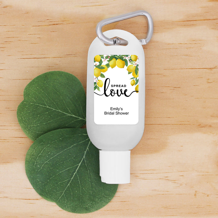 Custom Wedding Hand Sanitizer with Carabiner, Spread Love, Lemons