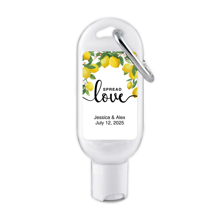 Custom Wedding Hand Sanitizer with Carabiner, Spread Love, Lemons