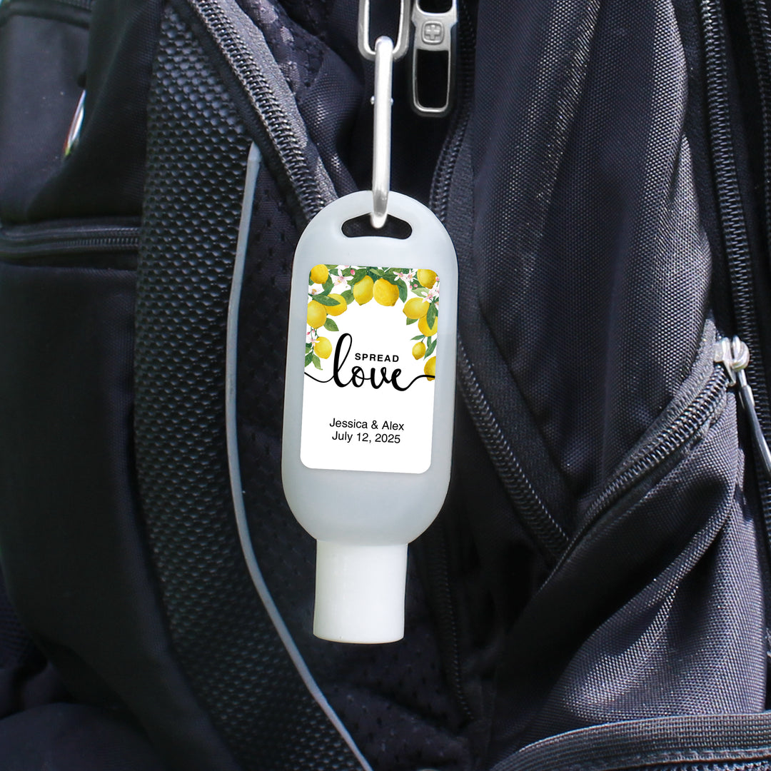 Custom Wedding Hand Sanitizer with Carabiner, Spread Love, Lemons