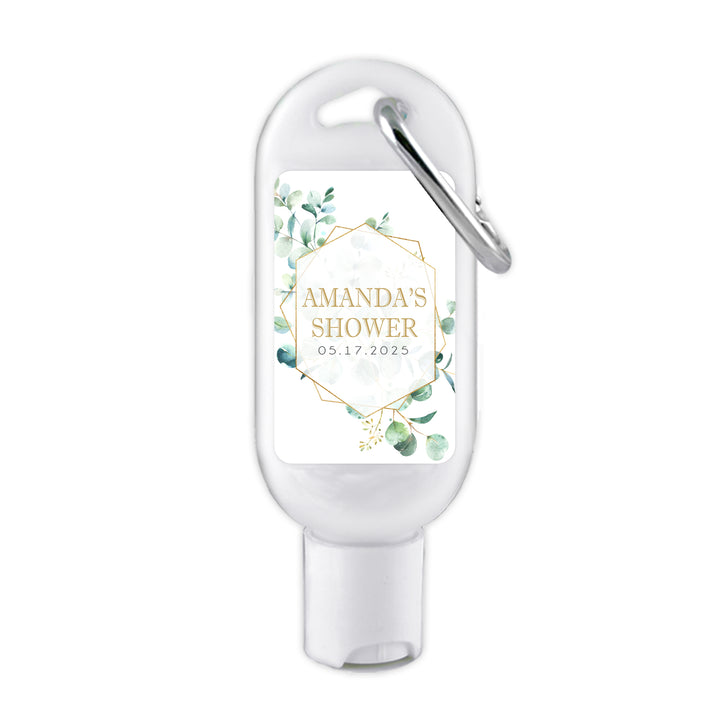 Custom Wedding Hand Sanitizer with Carabiner, Geometric Eucalyptus