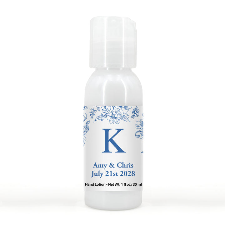 Wedding Favors Hand Lotion, Bridal Shower Favors, Blue Chinoiserie, French Toile Monogram Lotion