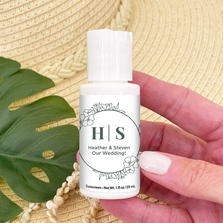 Mini Sunscreen Wedding Favor, Floral Line Drawing