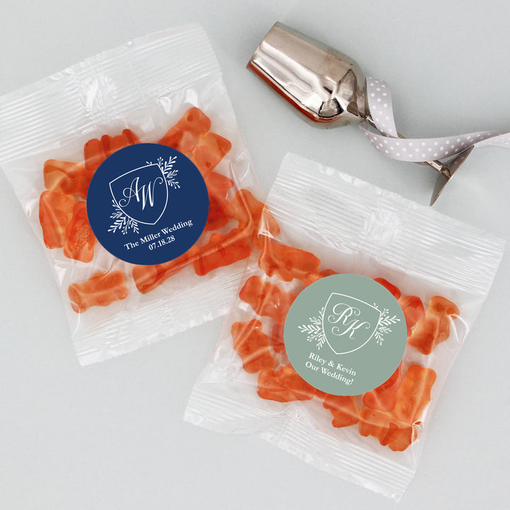 Champagne Gummy Bears Wedding Favors, Wedding Initials, Wedding Monogram Crest