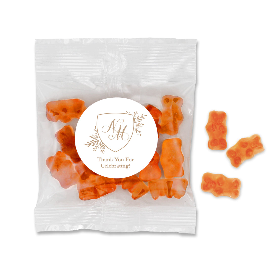 Champagne Gummy Bears Wedding Favors, Wedding Initials, Wedding Monogram Crest