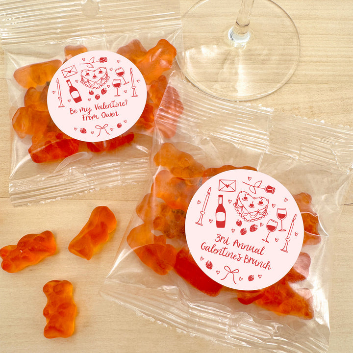 Gummy Bear Favors, Personalized Valentine's Favors, Galentine's Champagne Gummy Bears,  Hand Drawn Valentine's Sketch Pattern