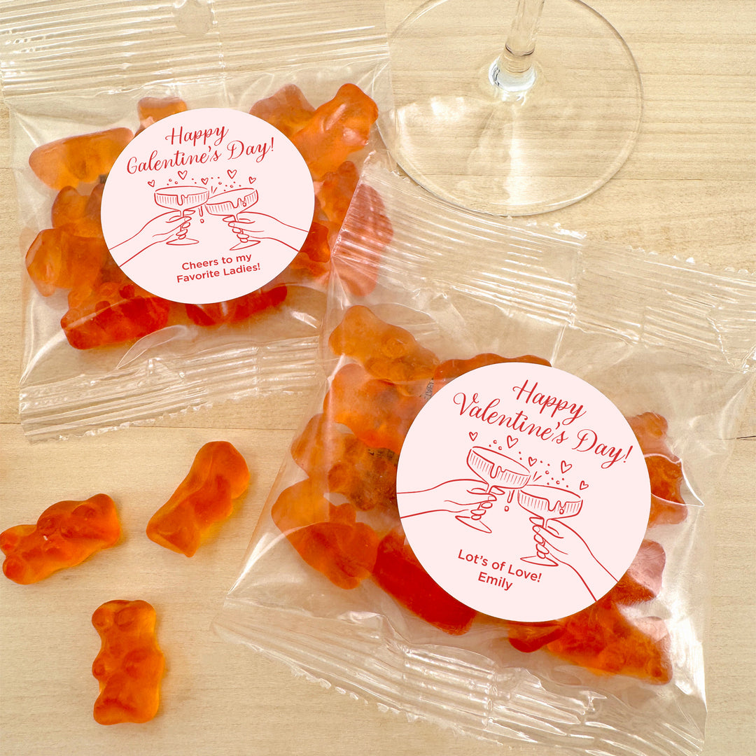 Gummy Bear Favors, Personalized Valentine's Favors, Galentine's Champagne Gummy Bears,  Clinking Champagne Coupes