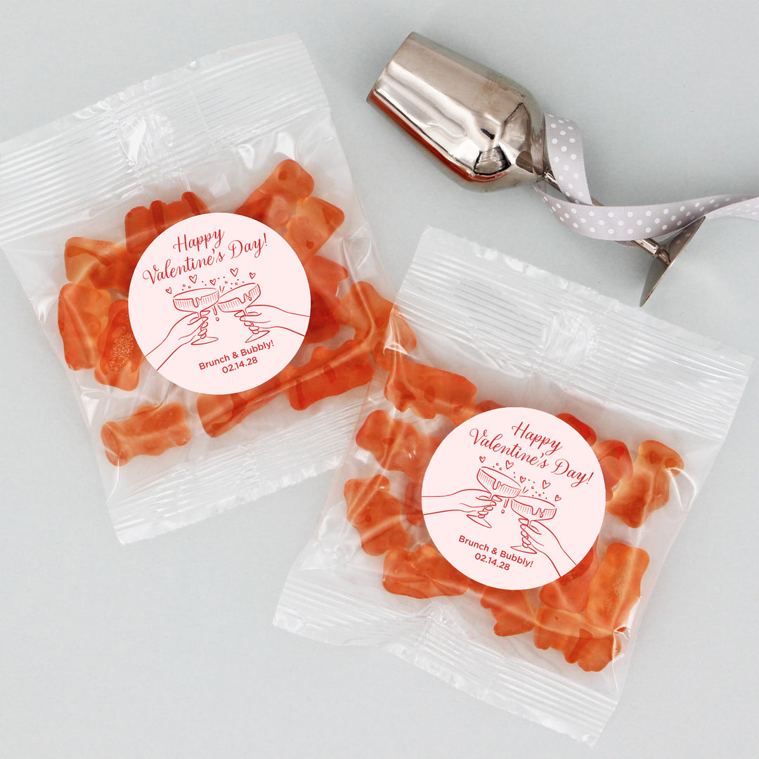 Gummy Bear Favors, Personalized Valentine's Favors, Galentine's Champagne Gummy Bears,  Clinking Champagne Coupes