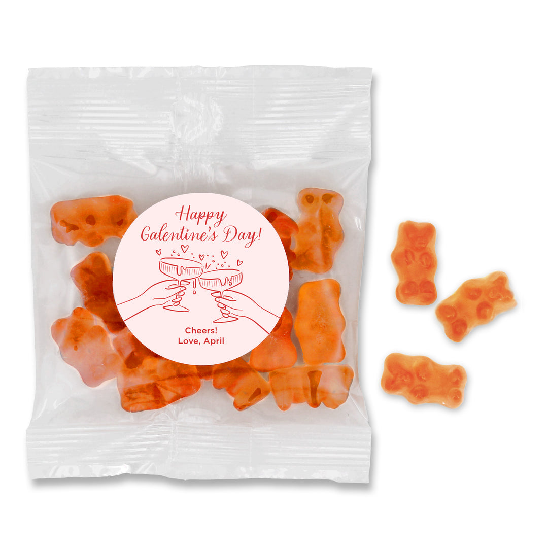 Gummy Bear Favors, Personalized Valentine's Favors, Galentine's Champagne Gummy Bears,  Clinking Champagne Coupes